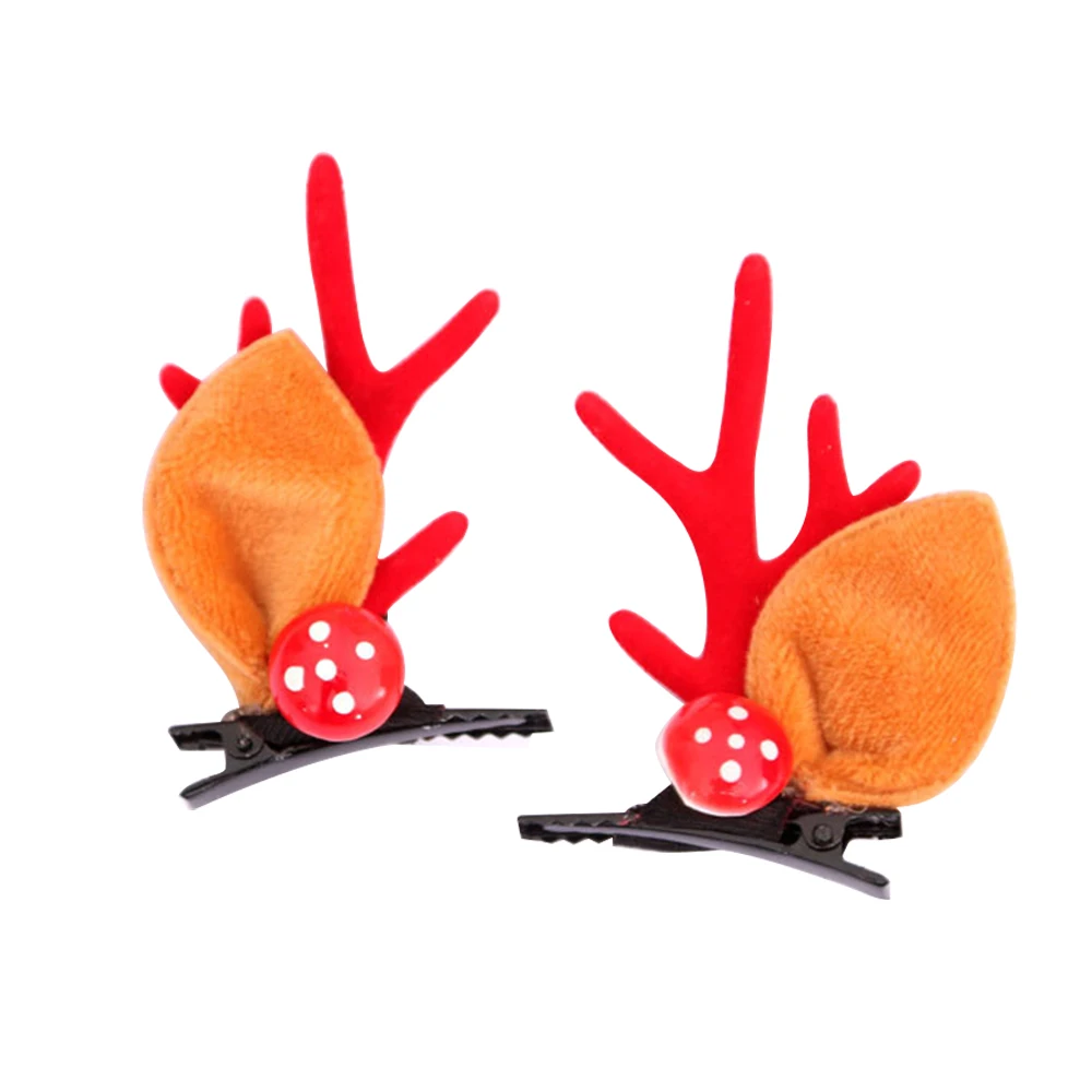 

1 Pair Christmas Hair Clips Korea Fashion XMAS Cute Deer Hairbands Antlers Mushroom Fur Ball Girls Women Hair Accessories