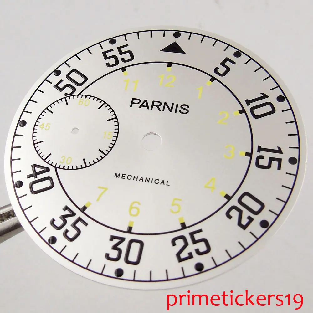 

38.9mm Parnis white dial black numbers fit 6497 hand winding movement mn's watch dial
