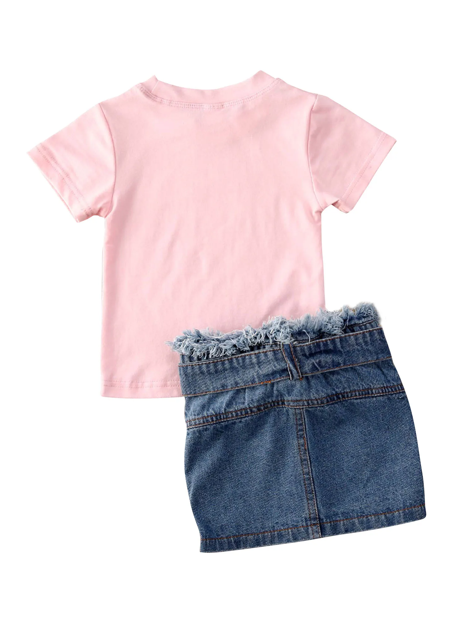 

Pudcoco Baby Summer Clothing Fashion Infant Baby Girls Letter Print Short Sleeve T Shirts Tops+Denim Button Skirts 2pcs set 0-6Y