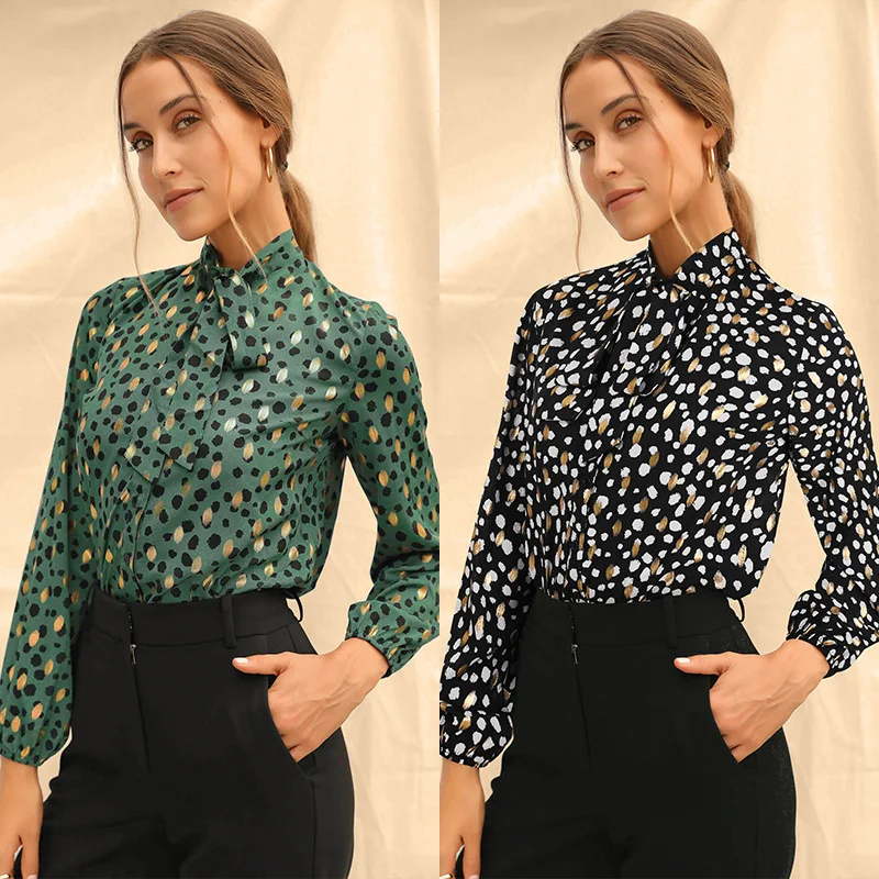 

2021 Fall Hot Sale Women's Long Sleeve Top Chiffon Printed Women Shirt