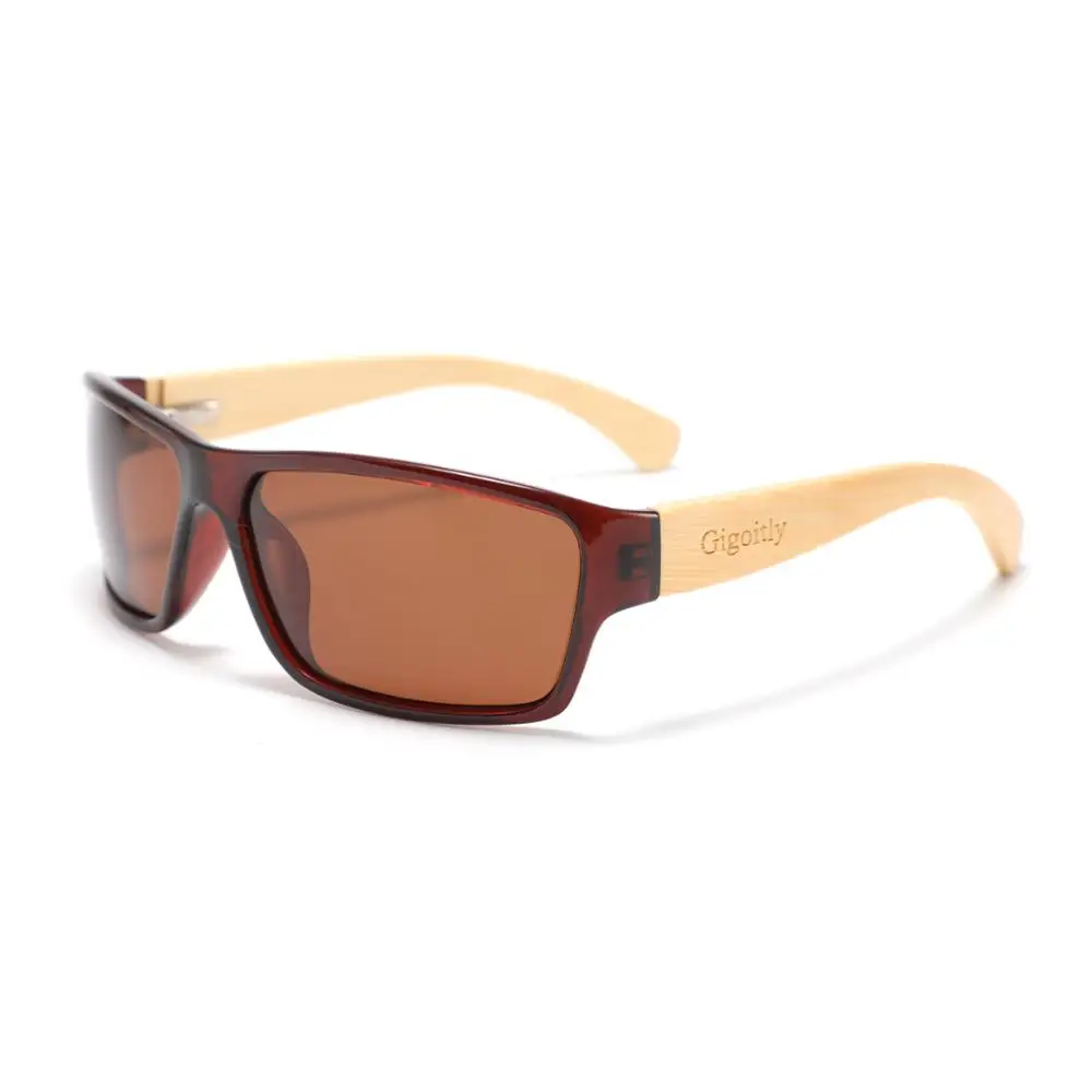 

Gigoitly Brown Frame Bamboo Temple Eyewear Sports Sunglasses