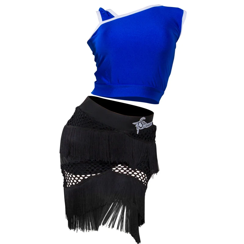 

Latin Dance Costume Girls Performance Dress Blue Sleeveless Vest Practice Dress Tassel Skirt Latin Competition Dresses BL4103