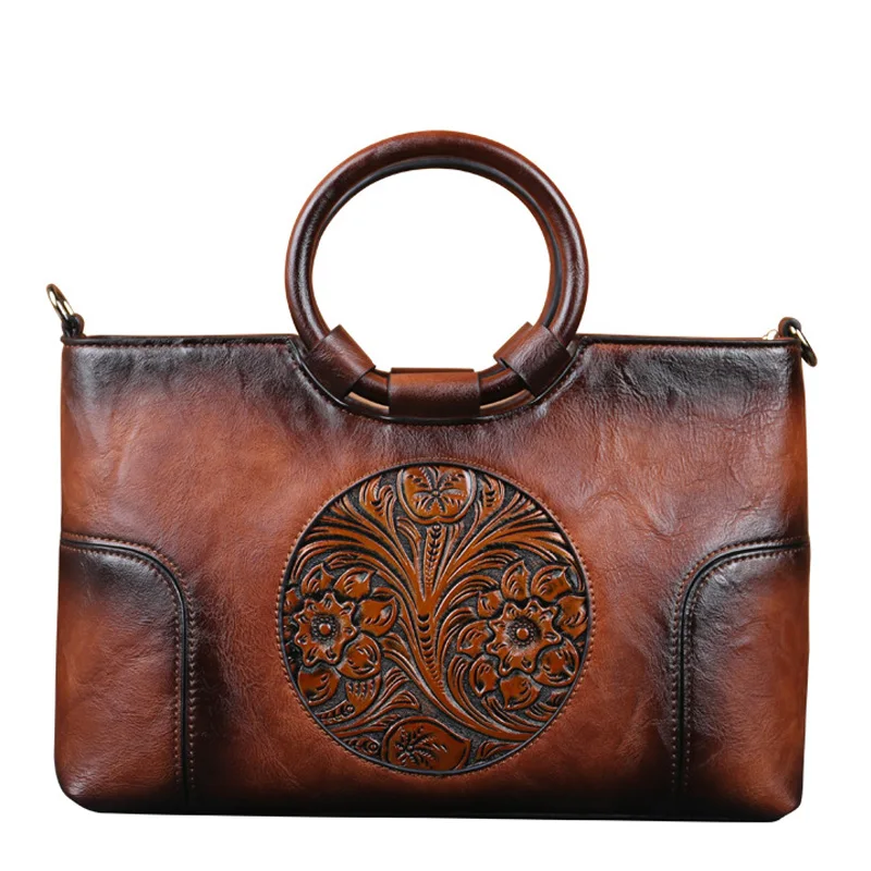 

2021 New Genuine Leather Women Handbag Retro Shoulder Bag For Women Vintage Large Capacity Female Messenger Bags National Style