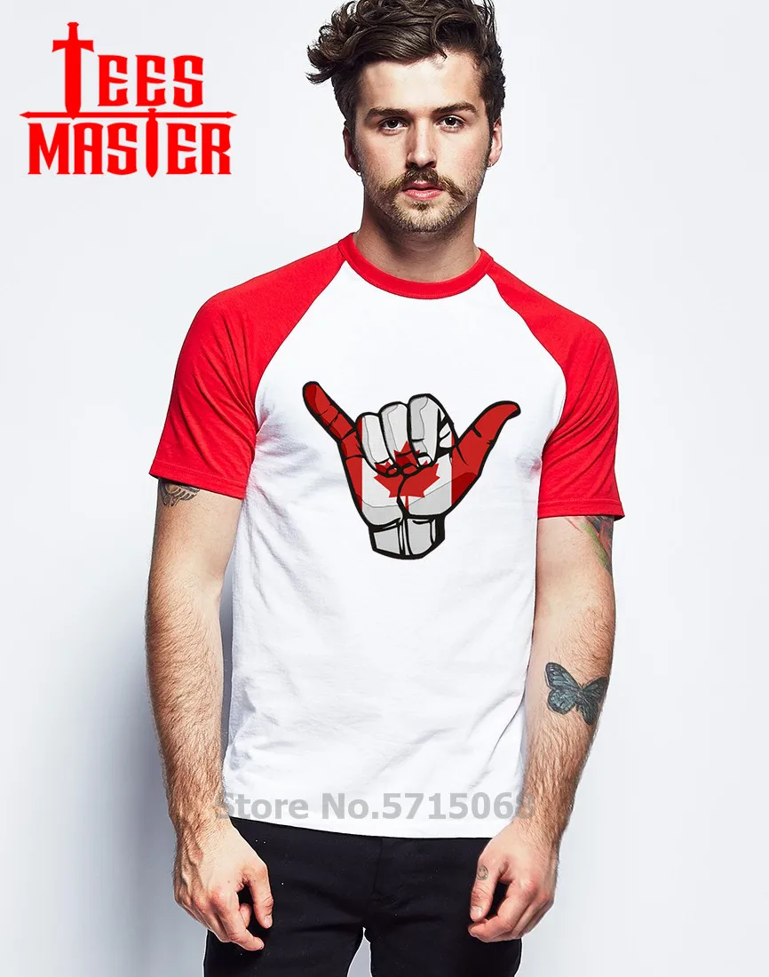 Забавные Shaka знак канадского флага футболки для мужчин с коротким рукавом и