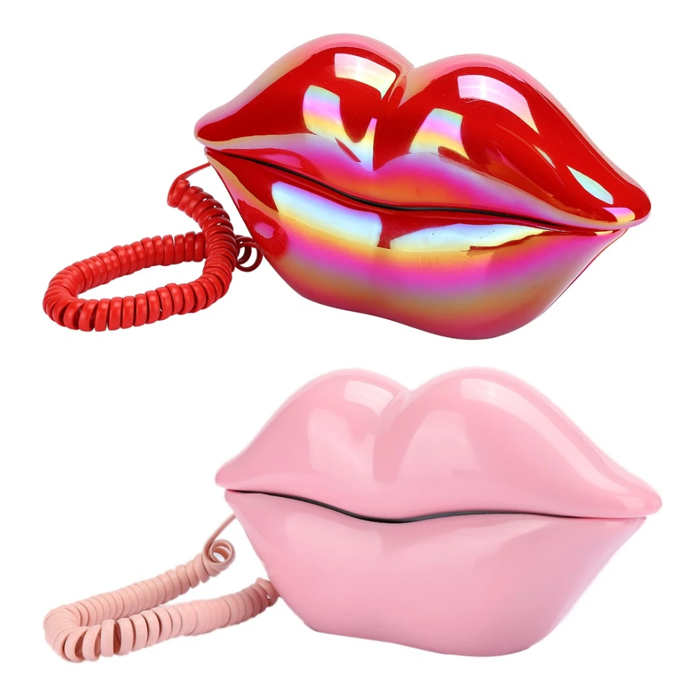 Телефон в форме губ настольный многофункциональный проводной стационарный для