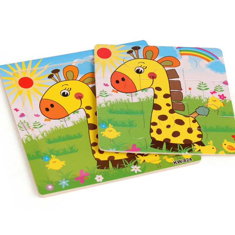 

Cartoon Wooden Jigsaw Puzzle For Children's Montessori Early Educational Toy Interactive Game Brain-Teaser Wood Puzzles 6PCS Set