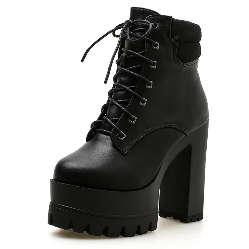 black shoes Gdgydh/ботинки на высоком каблуке со шнуровкой женские ботильоны на высоком каблуке из мягкой кожи, удобная женская обувь для выпускного вечера, вечерние, скидка, дешево - Цвет: black shoes
