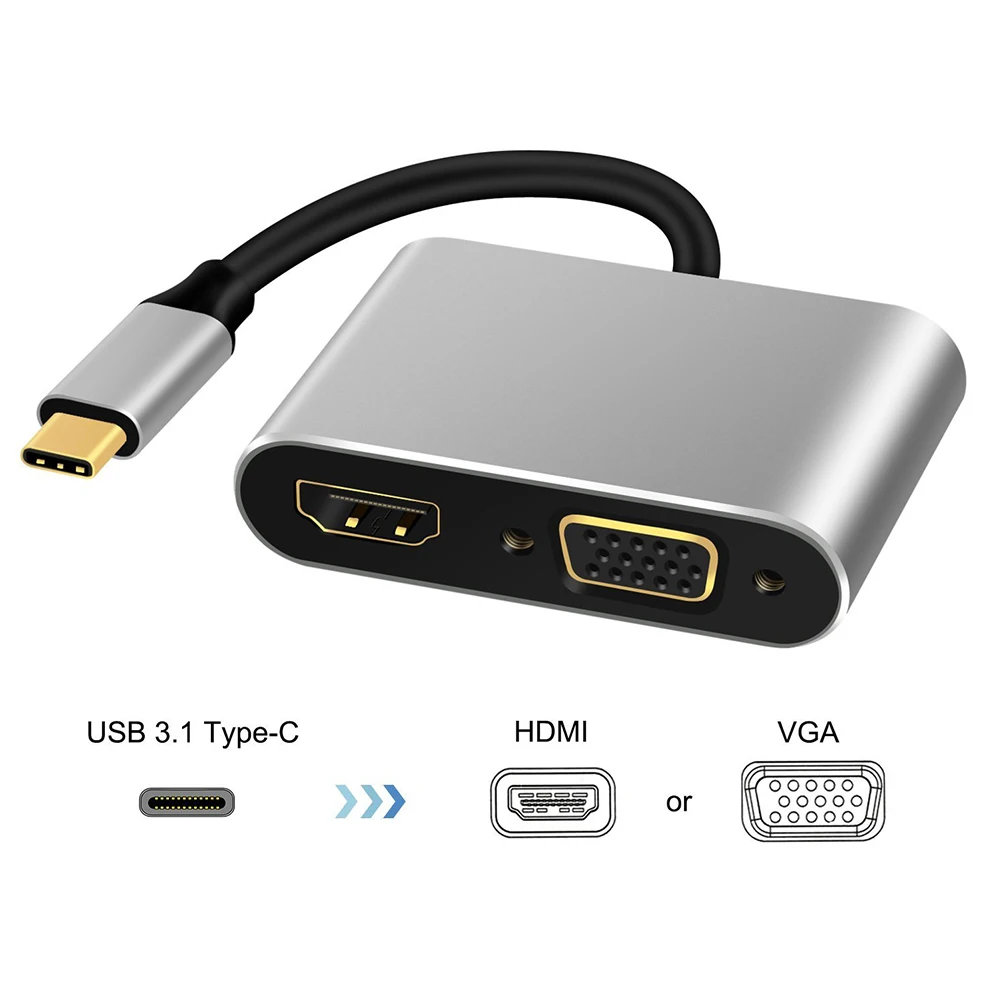 Тип-c к HDMI VGA дисплей 4K терминал передачи данных видео конвертер Поддержка