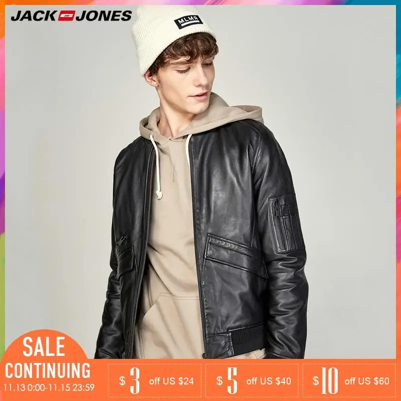 Джек Джонс бренд Новая мода Свободный Бейсбольный воротник овечья кожа