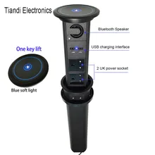 Tower retractable multi socket UK jack electric pop up power strip plug outlet with USB charge bluetooth speaker for home office