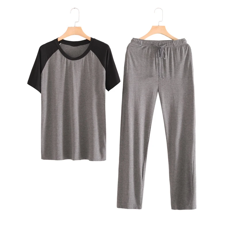 Modal Pajamas Set Cotton Sleepwear for Men Summer Homewear Short Sleeve Long Pants Casual Yought Teenagers Lounge Wear T Shirt
