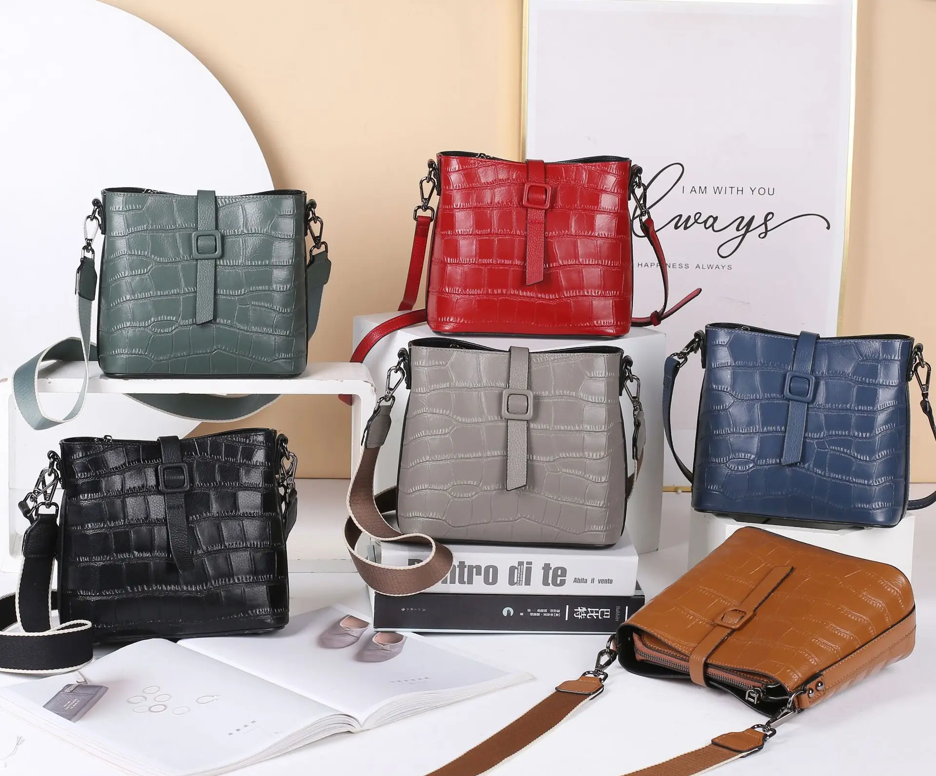 

Stone Pattern Genuine Leather Women Crossbody Bag 2021 Cowhide Small Bucket Shoulder Bag Classic Mini Phone Messenger Bag Purse