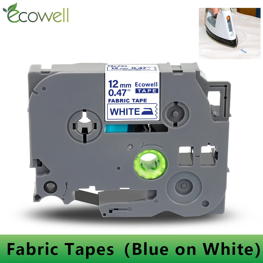 

Ecowell 12mm Fabric Iron on Label FA3 Compatible For Brother FA3 FA 3 Fabric Tape Blue on White For Brother PT Label Printer