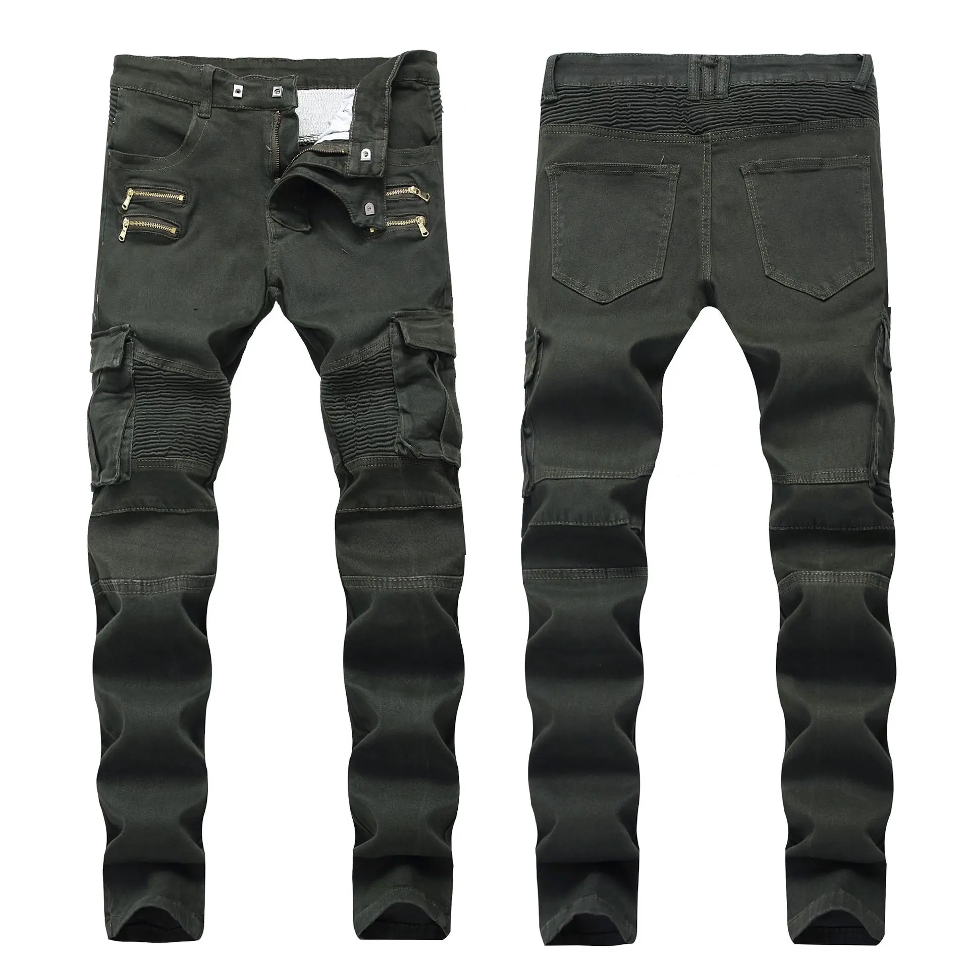 Прямые волосы с эффектом потертостей множеством прозрачных молния Штаны homme