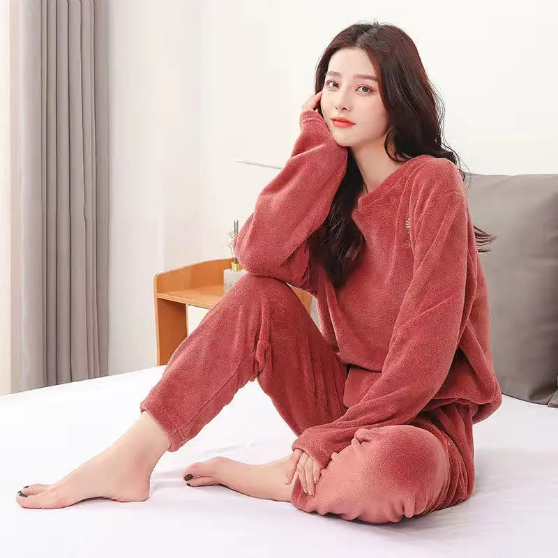 

[winter thickened] fairy warm pants suit women's autumn and winter coral velvet warm loose large pajamas