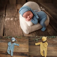 1 set baby footed photo shoot sleeper romper pajamas sleepy hat bebe knit sleeved outfit newborn photography props overalls