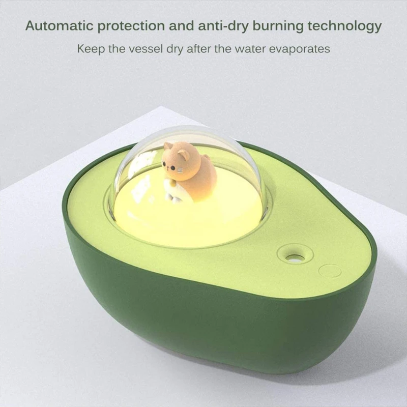 

Avocado Style Air Humidifier Cute Desktop Warm Night Light Water Diffuser Built-in Battery Rechargeable Portable Mist Maker