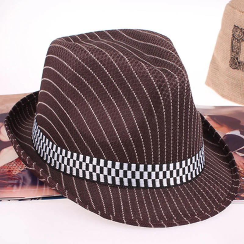 Полосатая недорогая летняя Панама с короткими полями Федора шляпы в стиле джаз