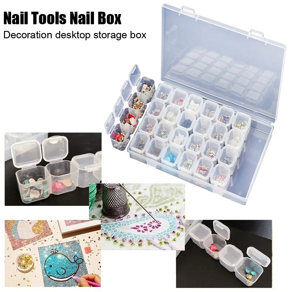

Nail Art Storage Case 28 Slots Transparent Jewelry Diamond Painting Beads Accessories Nail Art Tool Display Container