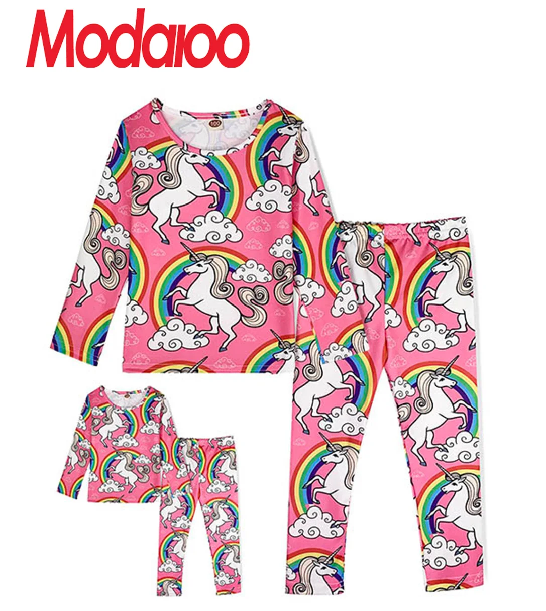 

ModaIOO Matching Dolls & Girls LongSleeve Pajamas Dinosaur Mermaid Unicorn Pyjama Kids Sleepwear Set