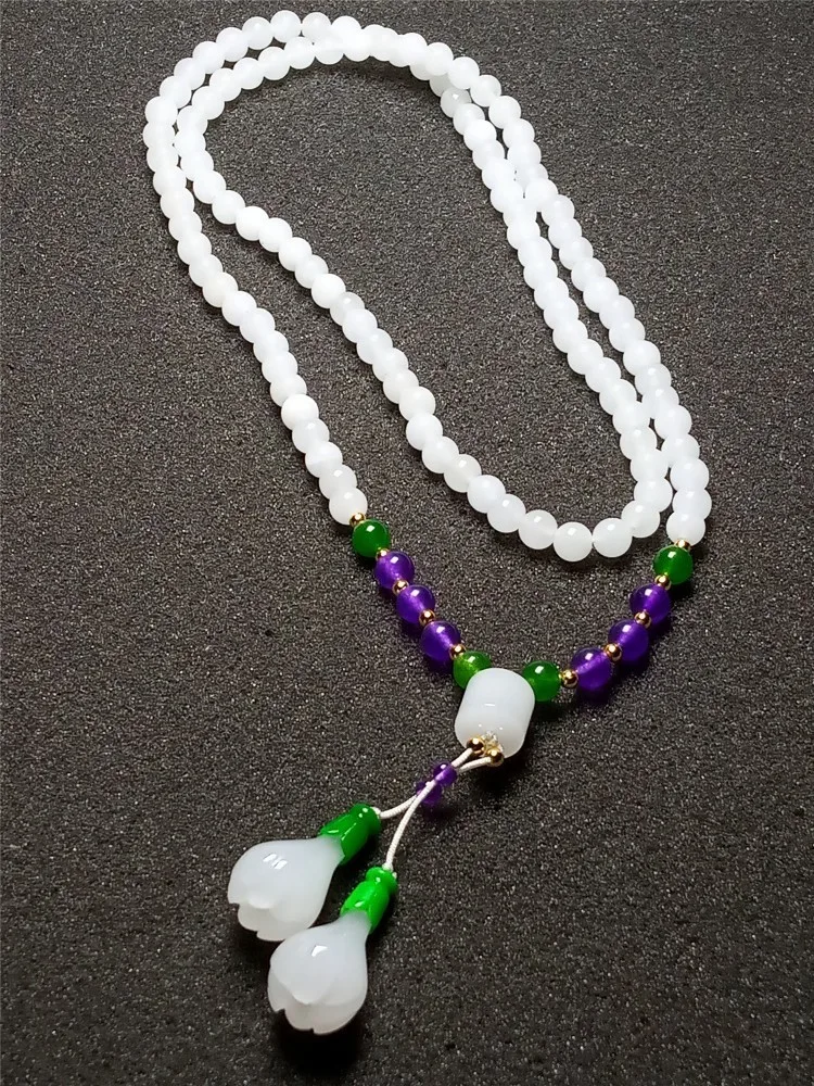 LETSFUN Изящные Ювелирные изделия натуральный белый нефрит Магнолия кулон бусины