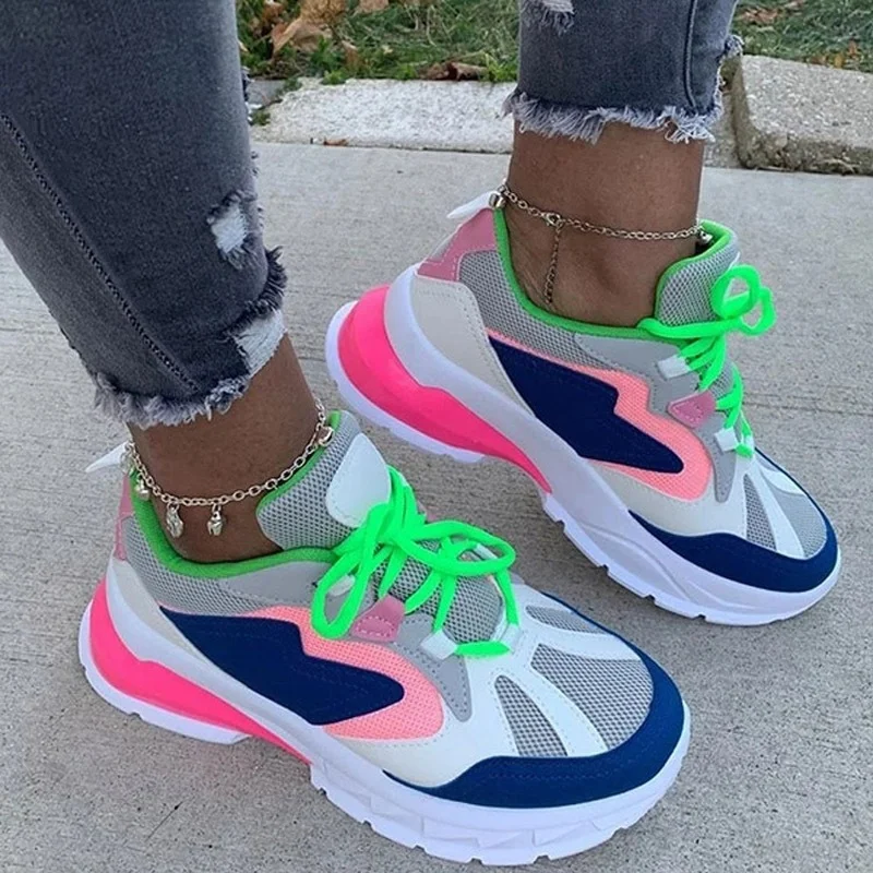 

2021 Women Summer Sneakers Ladies Platform Light Mixed Color Lace Up Shoes Female Outdoor Casual Running Autumn Sports Shoes