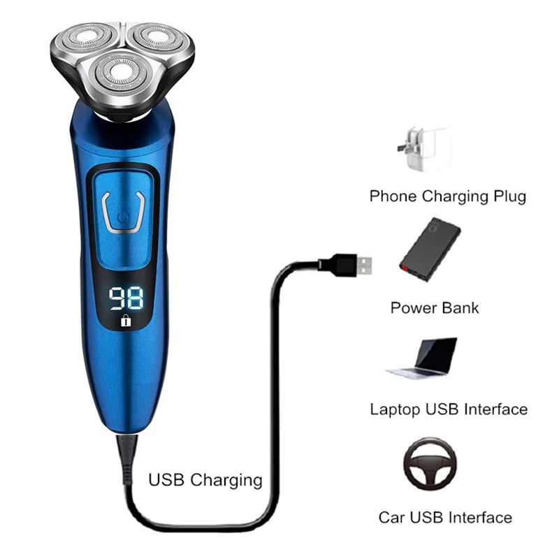 

Electric Beard Trimmer Rechargeable Floating 3-Blade Razor Wet-Dry Dual Use Sideburn Nose Hair Trimmer