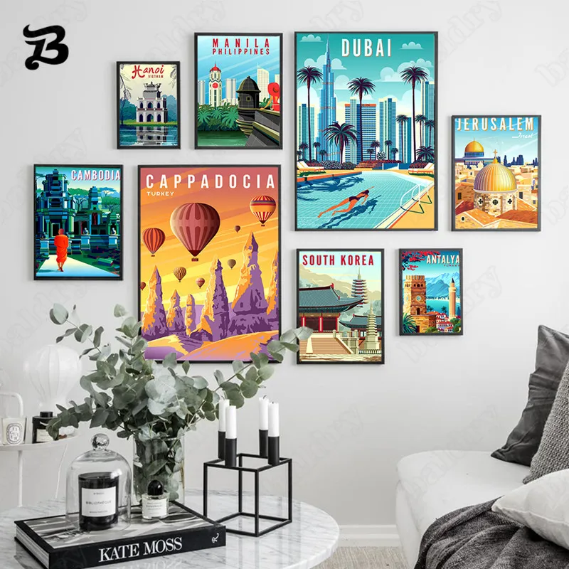 

Posters Travel Cities Landscape HD Canvas Painting Vintage Decoration Wall Art Pictures One Piece Canvas Poster Room Wall Decor