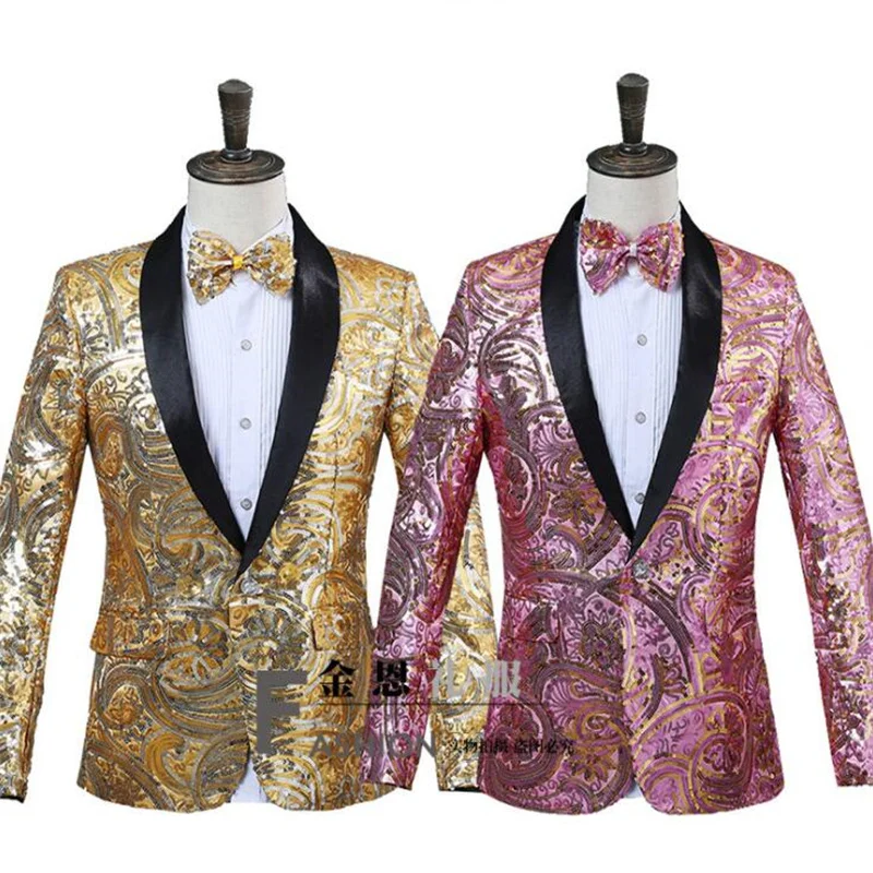 Sequins blazer men suits designs jacket mens stage costumes for singers clothes dance star style dress punk rock singer stage