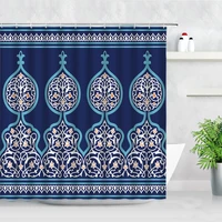 moroccan ethnic style personality bathroom curtain retro flower blue backdrop printed creative fabric shower curtains with hooks