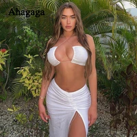ahagaga 2021 sexy 2 pieces sets women fashion sleeveless halter beach split boho vacation chic women matching tracksuits female
