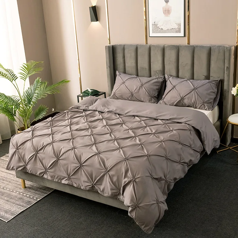 

Nordic Soild Color Pinch Pleated Quilt Cover King Size Home Duvet Cover Set 2/3 Pcs Full Double Bedding Sets Comforters Covers