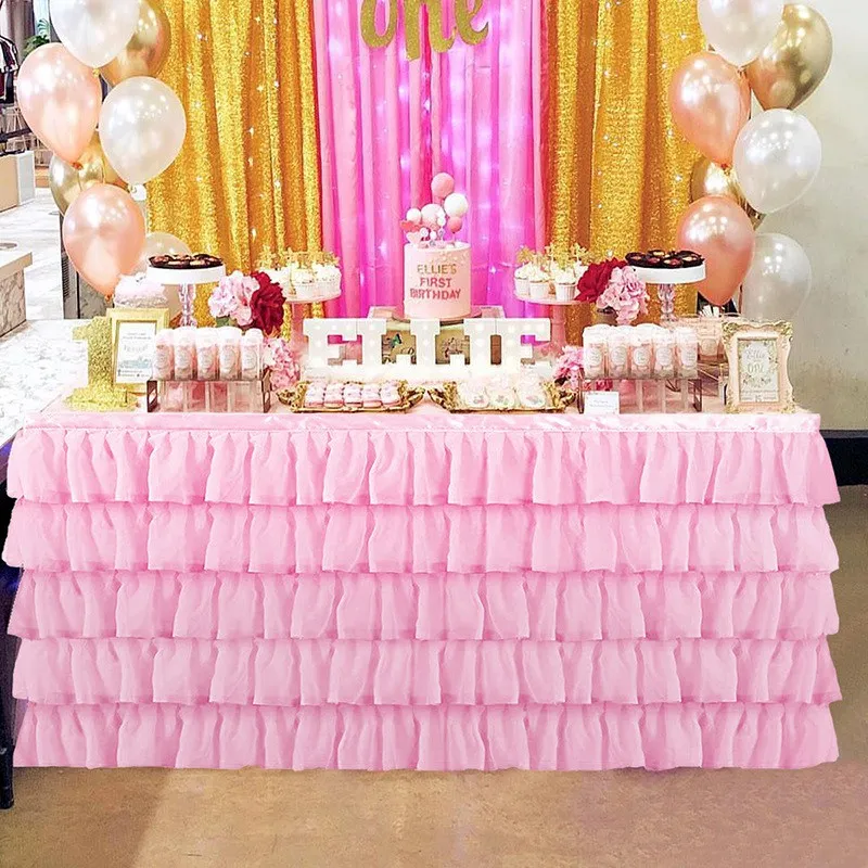 5 Layer Tulle Table Skirt Tutu Table Skirts Baby Shower Birthday Party Table Skirts for Banquet Wedding Hotel Party Decoration
