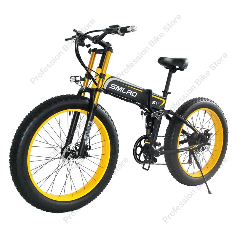 Online SMLRO S11PLUS1 Erwachsene 26 Zoll Elektrische 1000W 48V 21 Geschwindigkeit Fahrrad Ebike Faltbare Berg Fett Bike E-fahrrad Strand Snowmobie Mtb