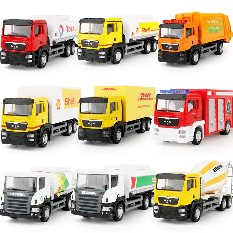 Die Cast Model Cars 9 Styles Oil Tanks And Trucks Small Size 15Cm Free Wheels Garbage Truck &amp Cement Courier car | Игрушки и хобби