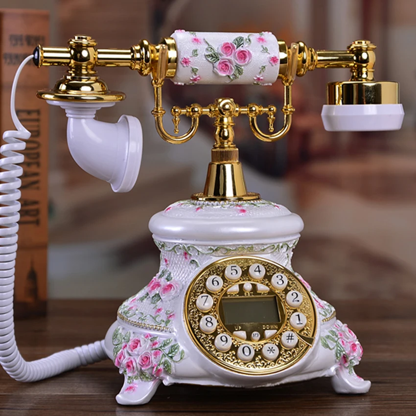 

American Pastoral Home Fixed Telephone Antique Landline with Colorful Flower Pattern, Button Dial Plate, Caller ID, Backlit