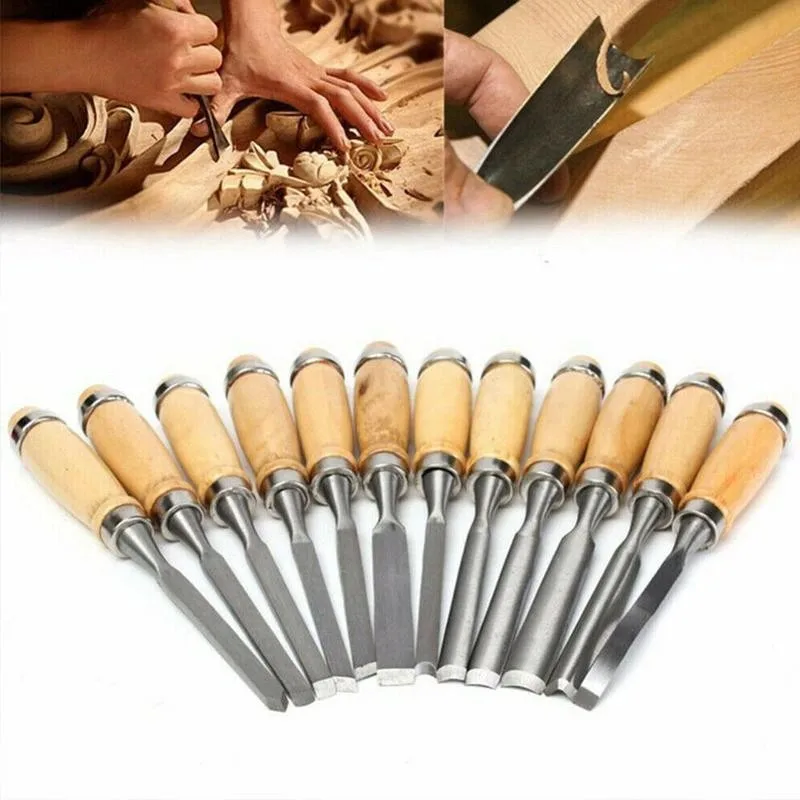 

12 Pcs Diy Wood Carving Hand Chisel Tool Set Kit Professional Woodworking Gouges Multi Purpose Diy Tools