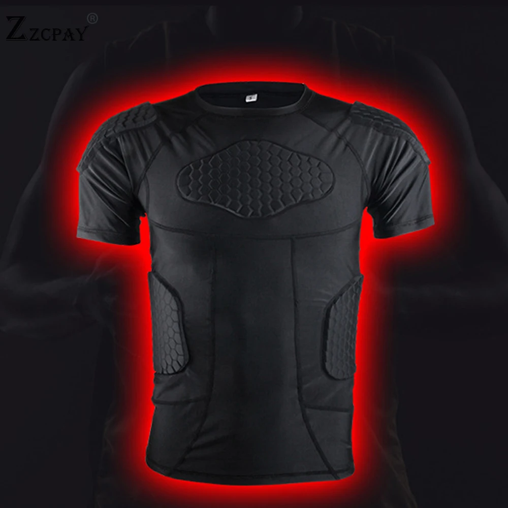 Men's Goalkeeper Crash Short Sleeve Training Tops Honeycomb Shirt Rugby Sports T-shirt Basketball Football Armor Collision Wear