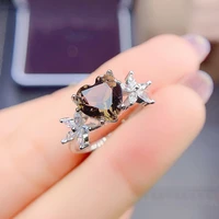 silver heart rings 8x8mm smoky quartz ring 925 sterling silver natural stone women jewelry for gift