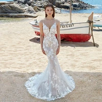 beach mermaid spaghetti straps wedding dress lace appliques floor length bridal gown customized vestido de casamento