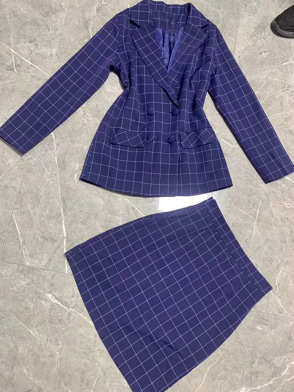 Fashion Sexy V-Neck Women'S Suit Plaid Skirt Button Jacket And Slim Mini Two-Piece 2019 New Wholesale |