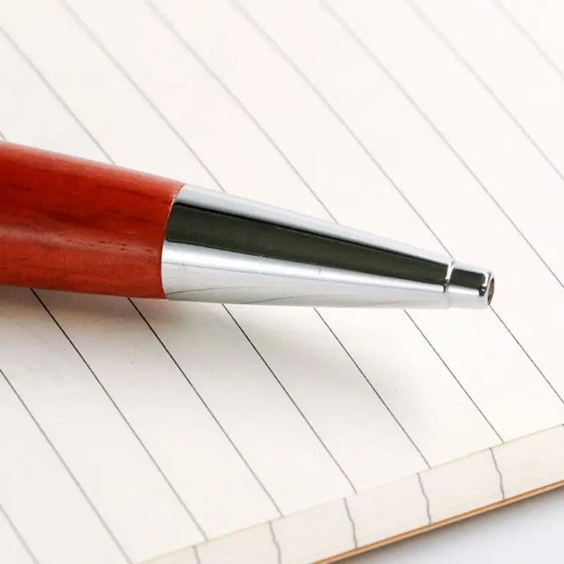 

Red Willow Wood Silver Chessboard Twist Trim Fat Ballpoint Pen Writing Tool Gift