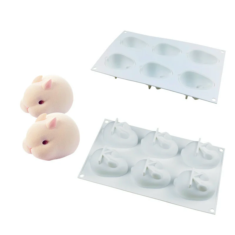 

3D Silicone Molds For Baking Cute Bunny Rabbit Shape Mould Dessert Mousse 6 Holes Kitchen Cake Bakeware Moulds Cookware