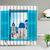 building landscape shower curtains natural scenery waterproof bathroom curtain background wall home decor bath screen with hooks