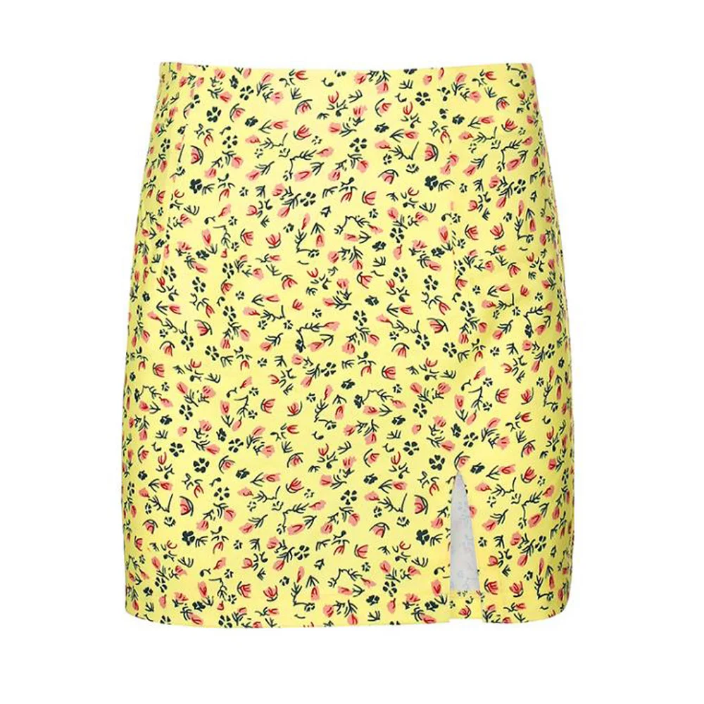 

Vintage Woman Skirts Korean Chic Split High Waist Skirt Sheath Slim Pencil Mini Skirt Boho Floral Skirts Femme Faldas Mujer