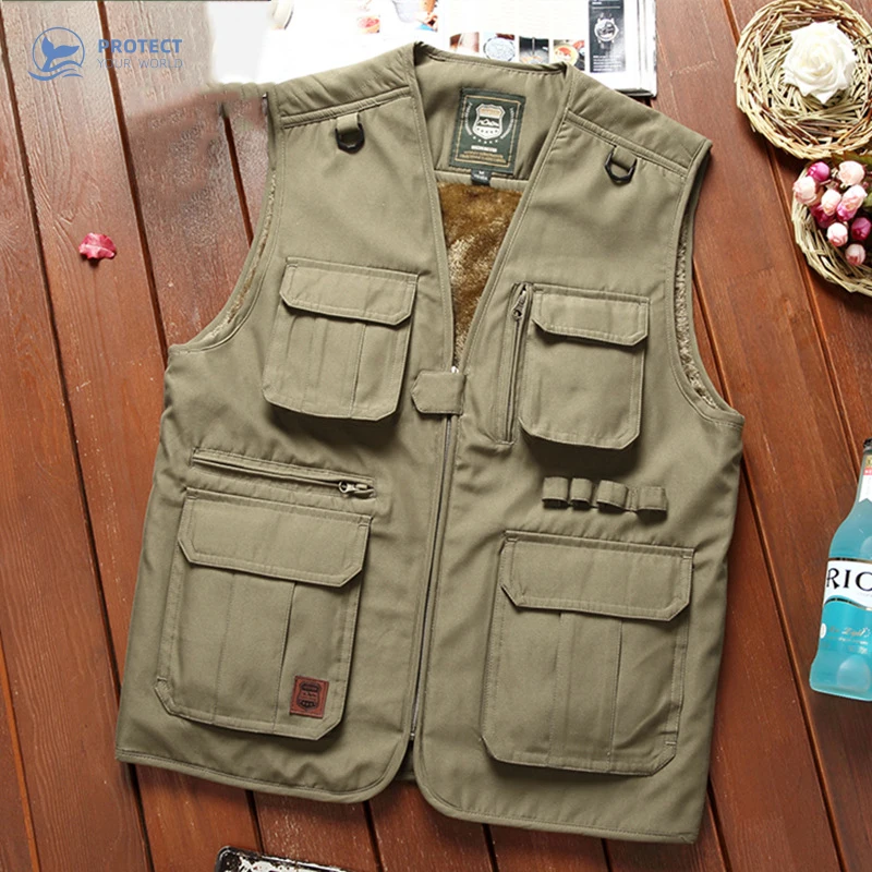 Осенне зимний открытый жилет многокарманный износостойкий дышащий плюс