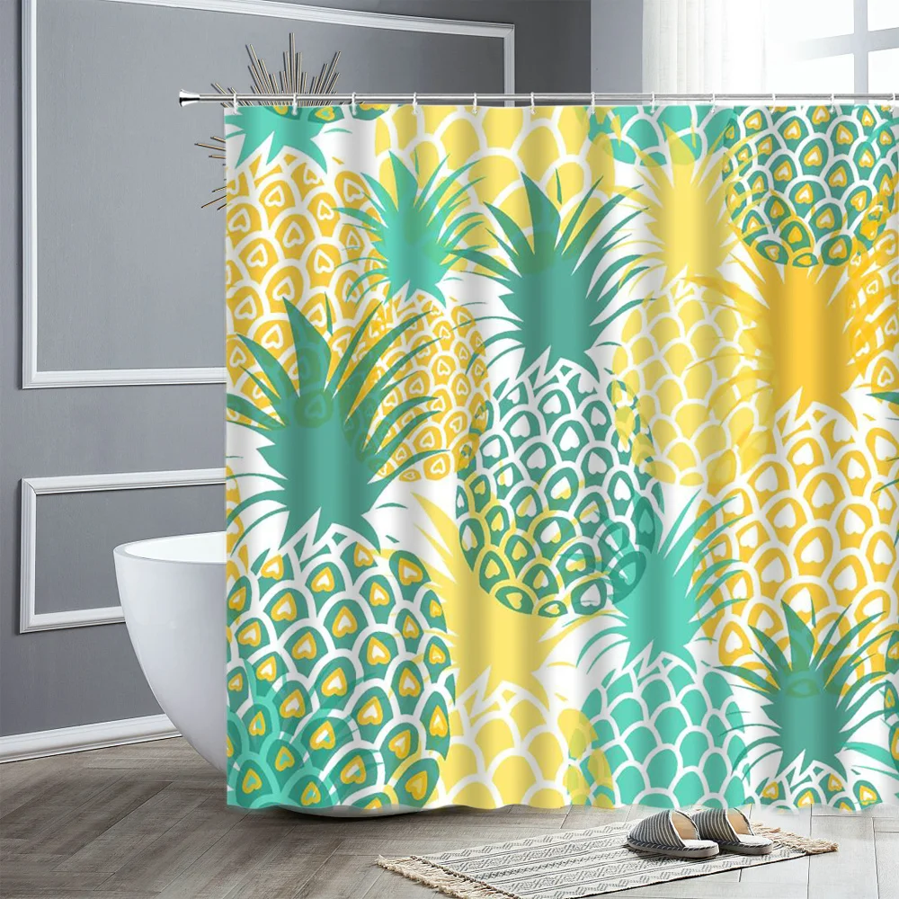 

Fruit Flower Shower Curtain Pineapple Pitaya Cherry Waterproof Fabric Home Bathroom Decor Bathtub Partition Hanging Curtains Set