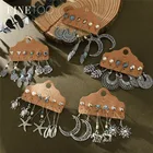 Серьги в стиле бохо, винтажный стиль, Ретро стиль, античное солнце, луна, геометрические серьги, набор, перо, слон, черепаха, морская звезда, ракушка, висячие серьги