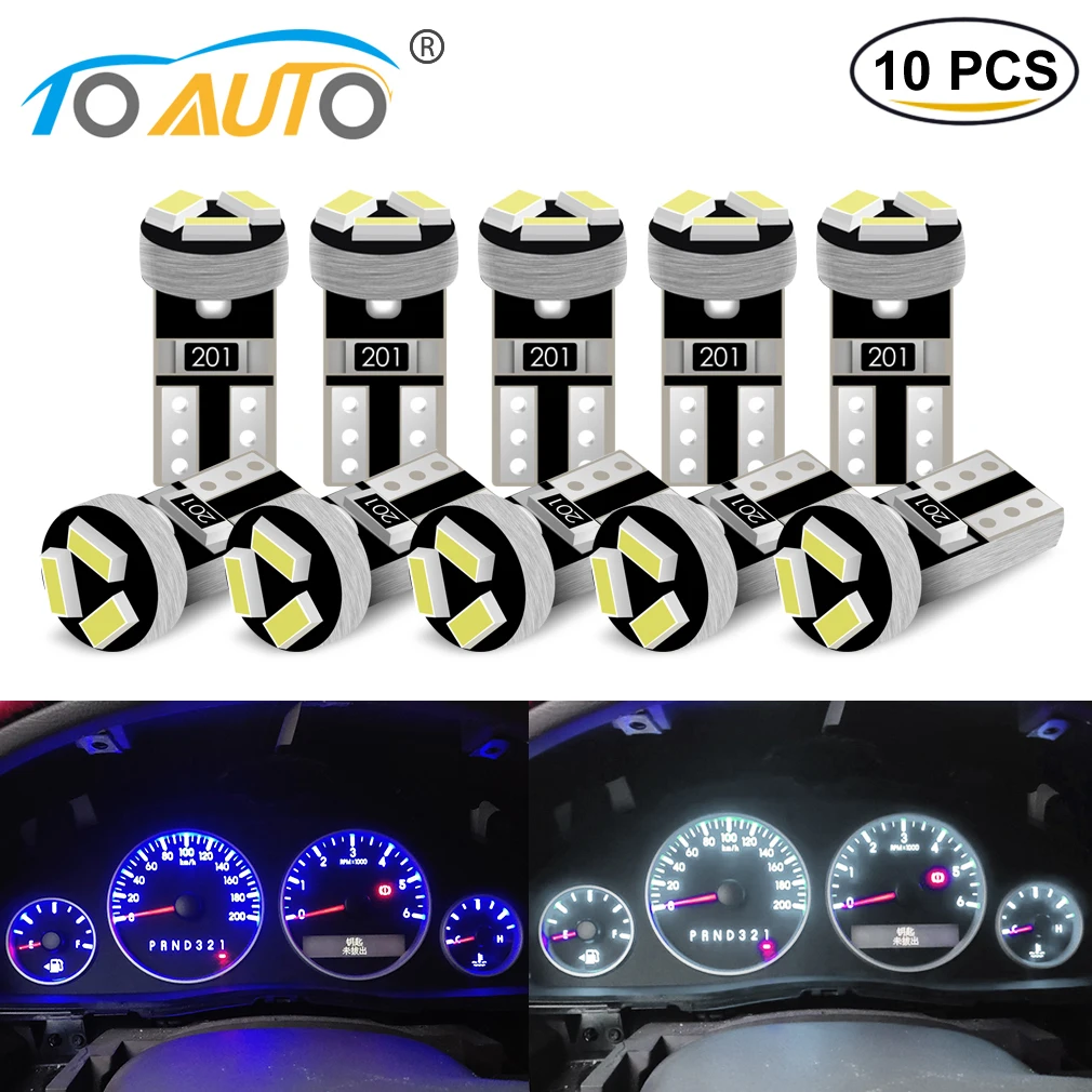 10PCS T5 Led W3W Meter Bulb Canbus Instrument Dash Lights 73 74 17 27 Auto Interior Neo Wedge Dashboard Dash Side Lamp Signal