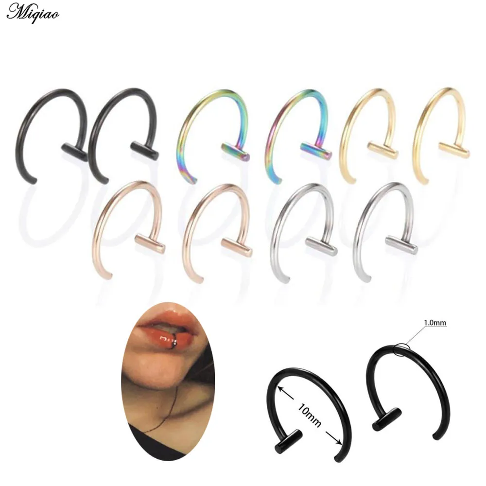 

Miqiao 2pcs Lip Nose Rings Neutral Punk Lip-shaped Body Jewelry Steel Ring Lip Hoop